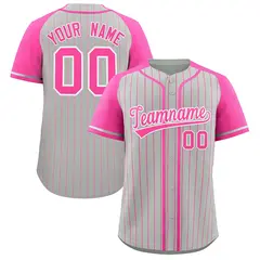 Gray Pink Stripe Raglan Sleeves Fashion Baseball Jersey
