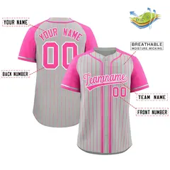 Gray Pink Stripe Raglan Sleeves Fashion Baseball Jersey 2