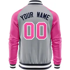Gray Pink Varsity Full-Zip Raglan Letterman Baseball Jacket 6