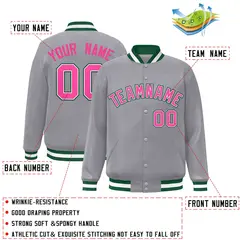 Gray Pink-White Classic Varsity Full-Snap Letterman Jacket 2