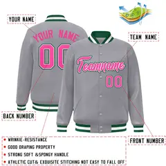 Gray Pink-White Classic Varsity Full-Snap Letterman Jacket 2