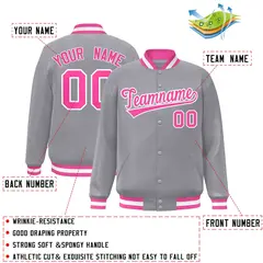 Gray Pink-White Classic Varsity Full-Snap Letterman Jacket 2