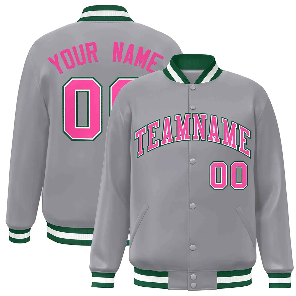 Gray Pink-White Classic Varsity Full-Snap Letterman Jacket