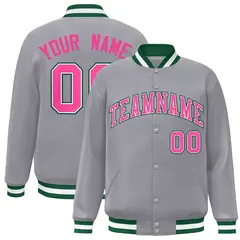 Gray Pink-White Classic Varsity Full-Snap Letterman Jacket 1