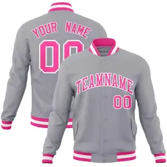 Gray Pink-White Classic Varsity Full-Snap Letterman Jacket