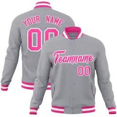 Gray Pink-White Classic Varsity Full-Snap Letterman Jacket