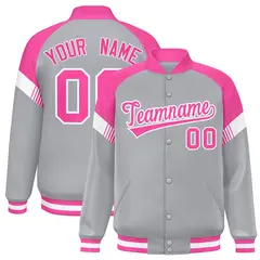 Gray Pink-White Color Block Varsity Letterman Jacket 1