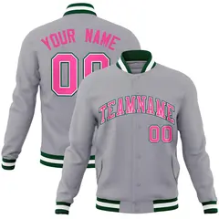 Gray Pink-White Green Varsity Full-Snap Letterman Jacket 1