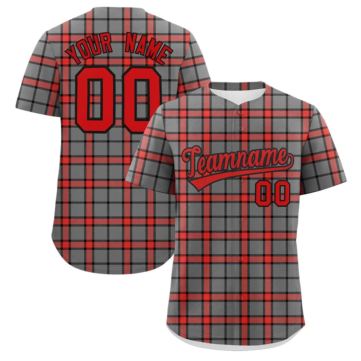 Gray Plaid Authentic Baseball Jersey
