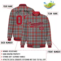 Gray Plaid Varsity Full-Snap Letterman Baseball Jacket 2