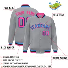 Gray Powder Blue-Black Varsity Full-Snap Letterman Jacket 2