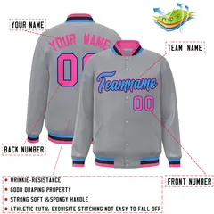 Gray Powder Blue-Black Varsity Full-Snap Letterman Jacket 2