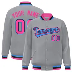 Gray Powder Blue-Black Varsity Full-Snap Letterman Jacket 1