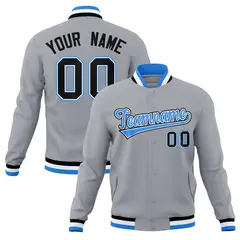 Gray Powder Blue-Black Varsity Full-Snap Letterman Jacket