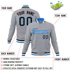 Gray Powder Blue-Black Varsity Full-Snap Letterman Jacket 4