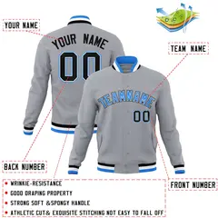 Gray Powder Blue-Black Varsity Full-Snap Letterman Jacket 4