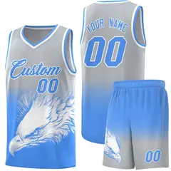 Gray Powder Blue Eagle Graffiti Pattern Basketball Jersey 1