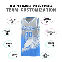 Gray Powder Blue Eagle Graffiti Pattern Basketball Jersey 2