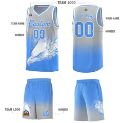 Gray Powder Blue Eagle Graffiti Pattern Basketball Jersey 3