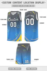 Gray Powder Blue Gradient Star Graffiti Basketball Jersey 2