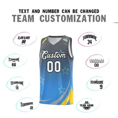 Gray Powder Blue Gradient Star Graffiti Basketball Jersey 3