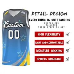 Gray Powder Blue Gradient Star Graffiti Basketball Jersey 4