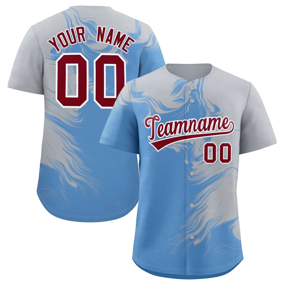 Gray Powder Blue Ink Pattern Authentic Baseball Jersey