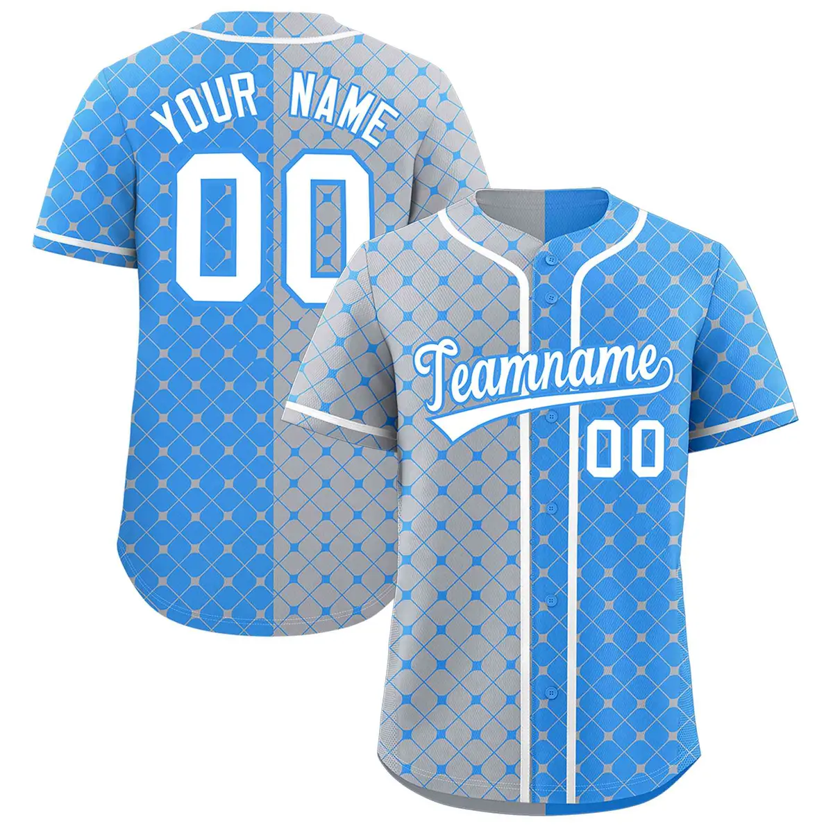 Gray Powder Blue Plaid Split Authentic Baseball Jersey