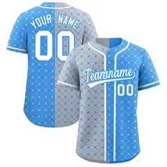 Gray Powder Blue Plaid Split Authentic Baseball Jersey
