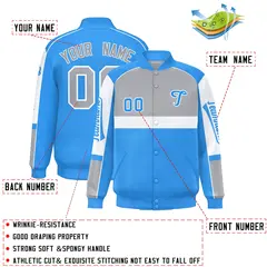 Gray Powder Blue Raglan Sleeves Varsity Letterman Jacket 2