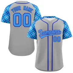 Gray Powder Blue-Royal Raglan Sleeves Baseball Jersey 1