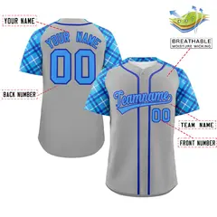 Gray Powder Blue-Royal Raglan Sleeves Baseball Jersey 2