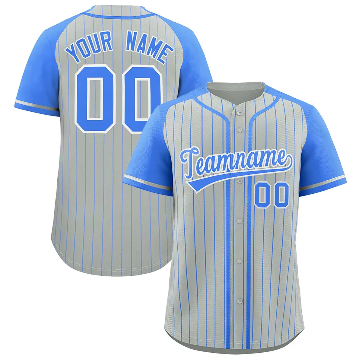 Gray Powder Blue Stripe Raglan Baseball Jersey