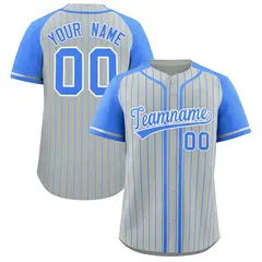 Gray Powder Blue Stripe Raglan Baseball Jersey