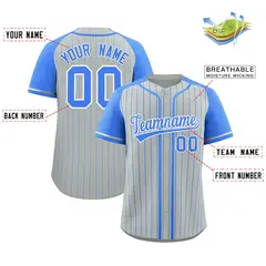 Gray Powder Blue Stripe Raglan Baseball Jersey 2