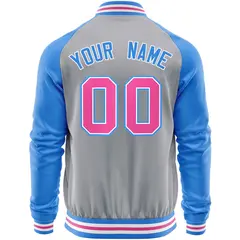Gray Powder Blue Varsity Full-Zip Raglan Letterman Baseball Jacket 6