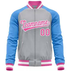 Gray Powder Blue Varsity Full-Zip Raglan Letterman Baseball Jacket 5