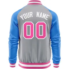 Gray Powder Blue Varsity Full-Zip Raglan Letterman Baseball Jacket 6
