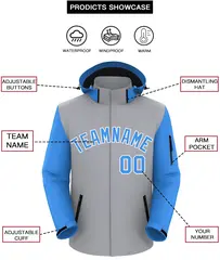 Gray Powder Blue-White Raglan Sleeves Waterproof Jacket 2