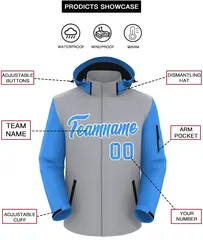 Gray Powder Blue-White Raglan Sleeves Waterproof Jacket 2