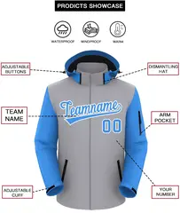 Gray Powder Blue-White Raglan Sleeves Waterproof Jacket 2