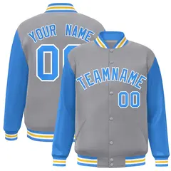 Gray Powder Blue-White Raglan Varsity Full-Snap Letterman Jacket
