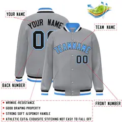 Gray Powder Blue-White Varsity Full-Snap Letterman Jacket 2