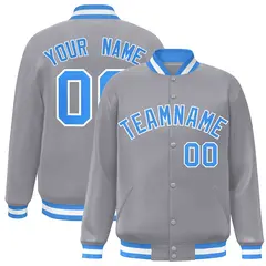 Gray Powder Blue-White Varsity Full-Snap Letterman Jacket 1