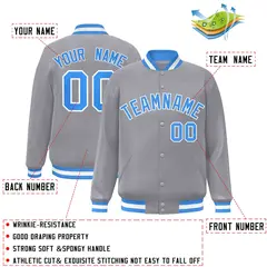 Gray Powder Blue-White Varsity Full-Snap Letterman Jacket 2