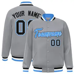 Gray Powder Blue-White Varsity Full-Snap Letterman Jacket 1