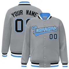 Gray Powder Blue-White Varsity Full-Snap Letterman Jacket 1