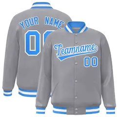 Gray Powder Blue-White Varsity Full-Snap Letterman Jacket 1