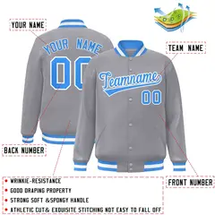 Gray Powder Blue-White Varsity Full-Snap Letterman Jacket 2