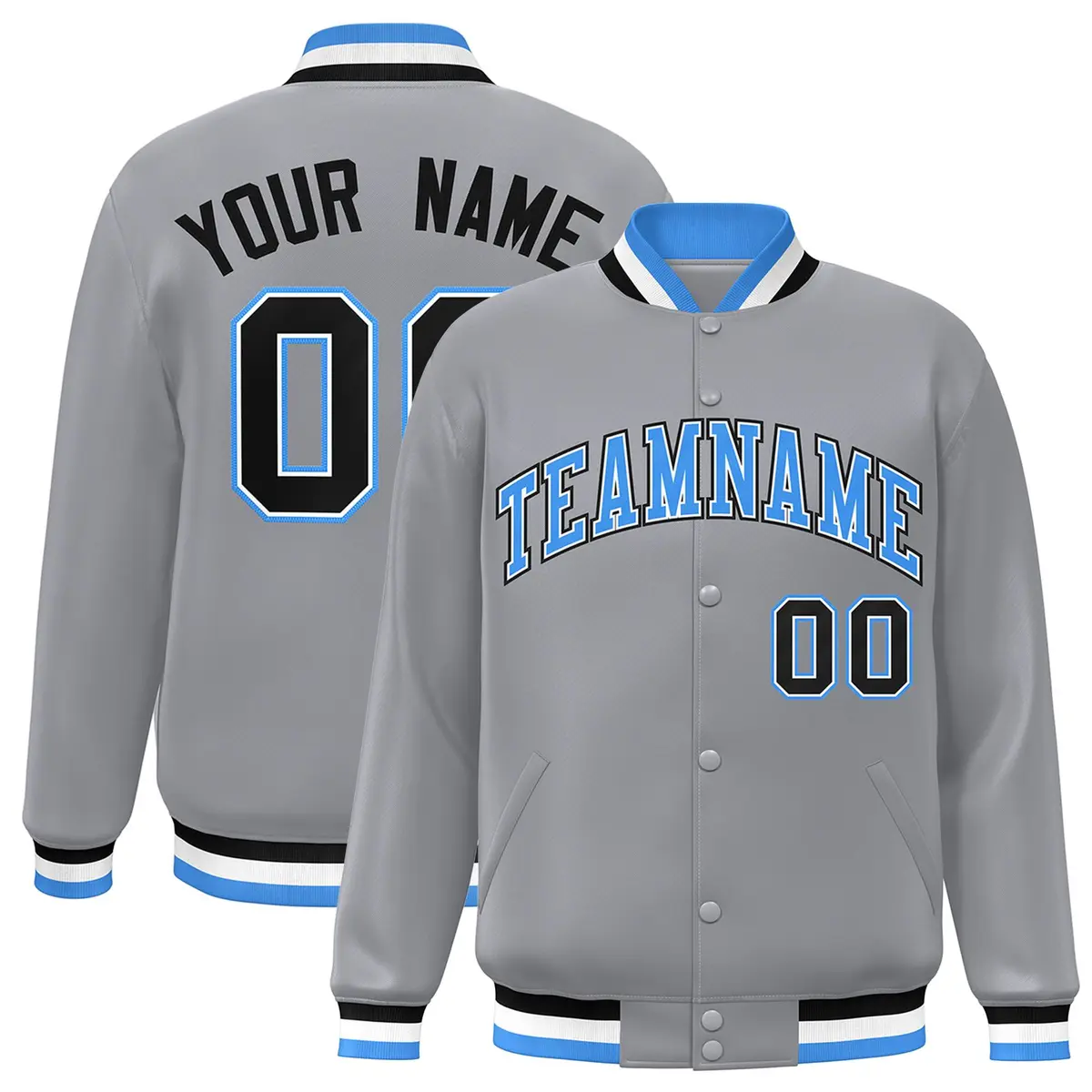 Gray Powder Blue-White Varsity Full-Snap Letterman Jacket